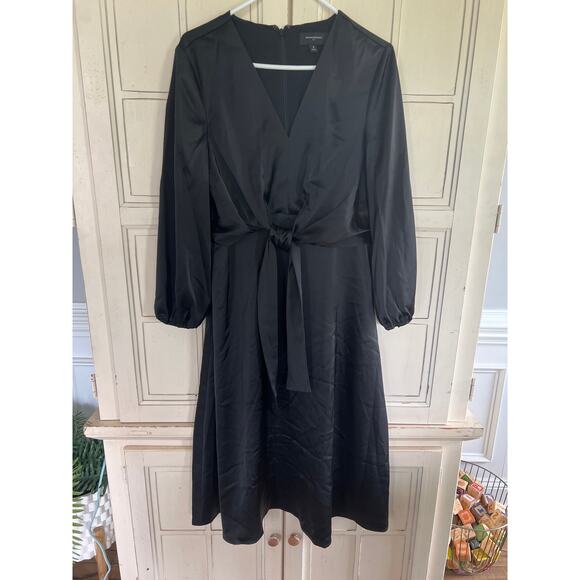 NWT Banana Republic size 8 black satin midi dress - Picture 1 of 5